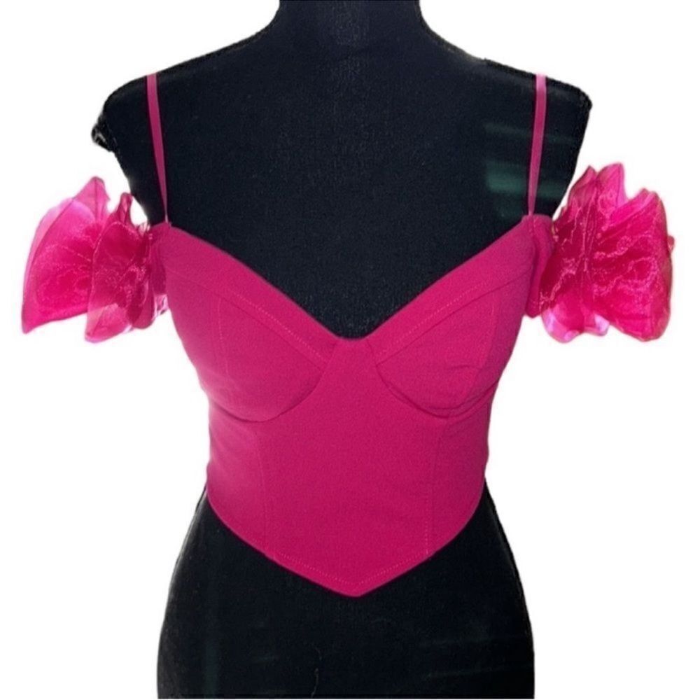 Crystal Sky Pink Puff Sleeve Crop
Top(Size XSmall)